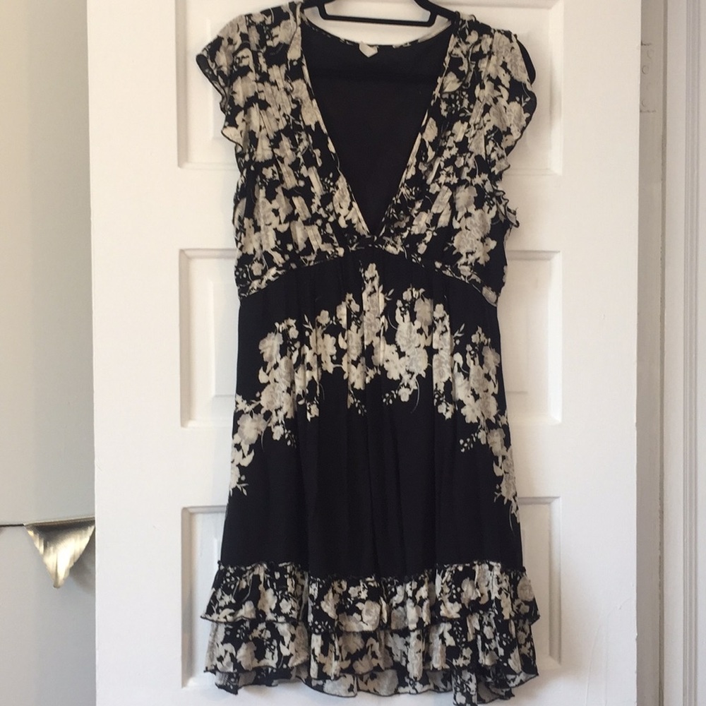 Free People black and cream printed v-neck dress